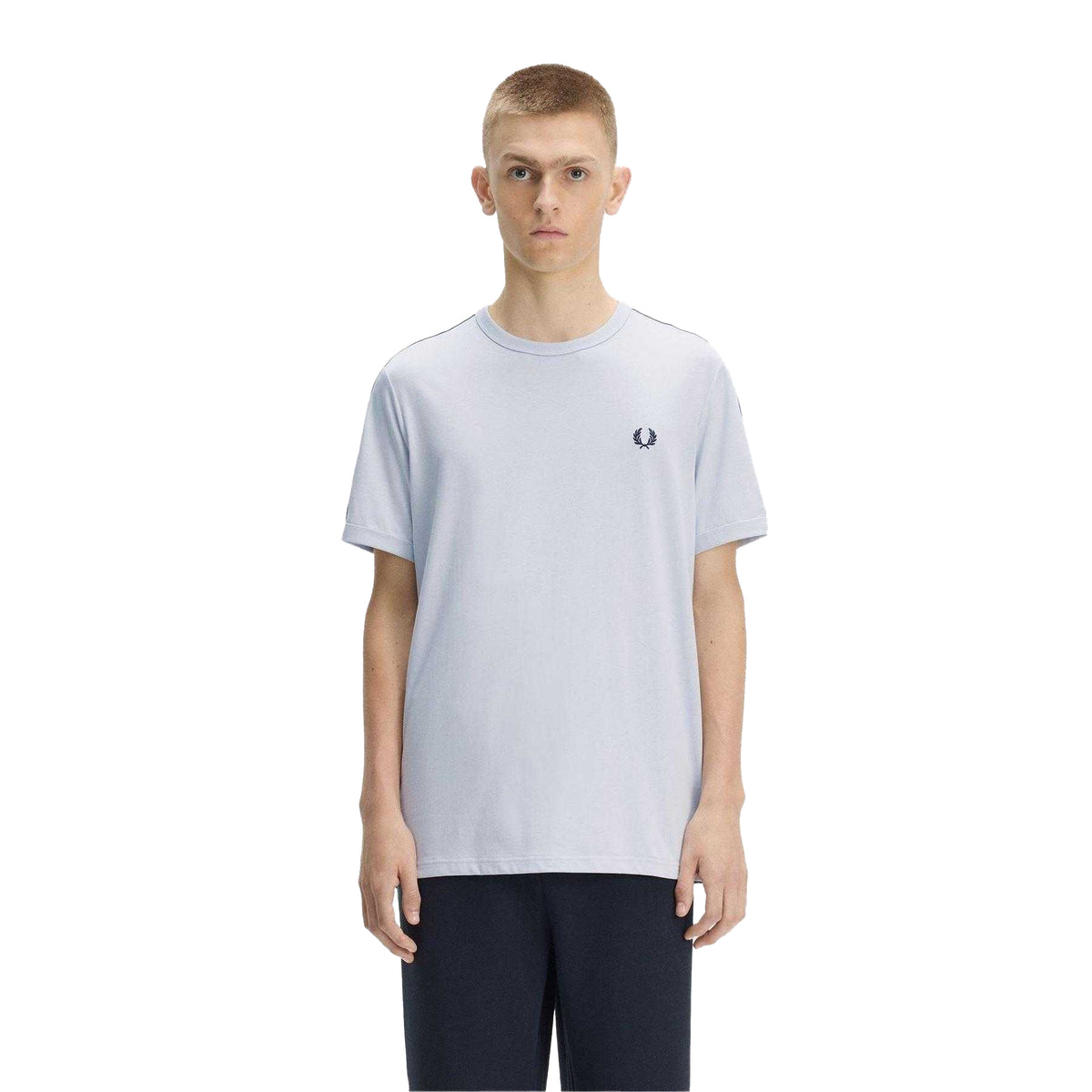 Dusky Blue - Pack Shot - Fred Perry Mens Ringer Embroidered Logo T-Shirt