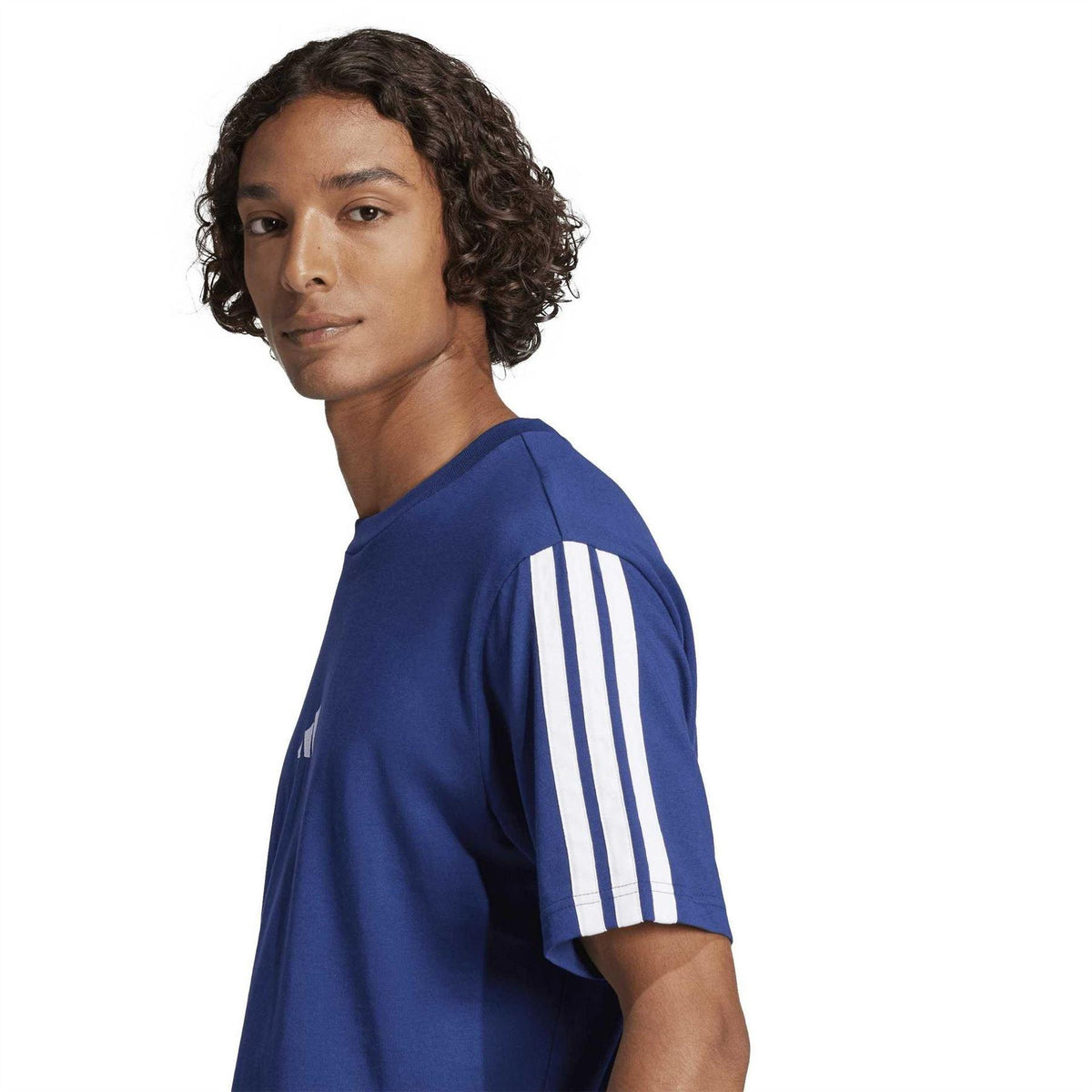 Dark Blue-White - Side - Adidas Mens 3 Stripes T-Shirt