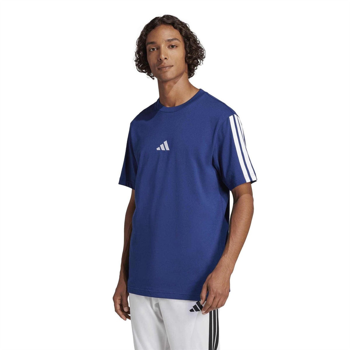 Dark Blue-White - Pack Shot - Adidas Mens 3 Stripes T-Shirt