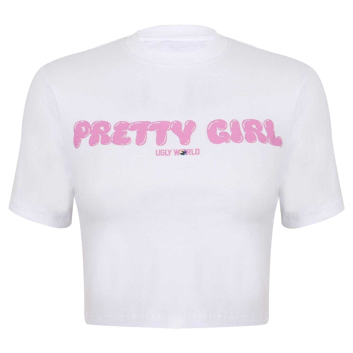 White-Pink - Front - Pretty Boy Ugly World Womens-Ladies Slim Crop Top