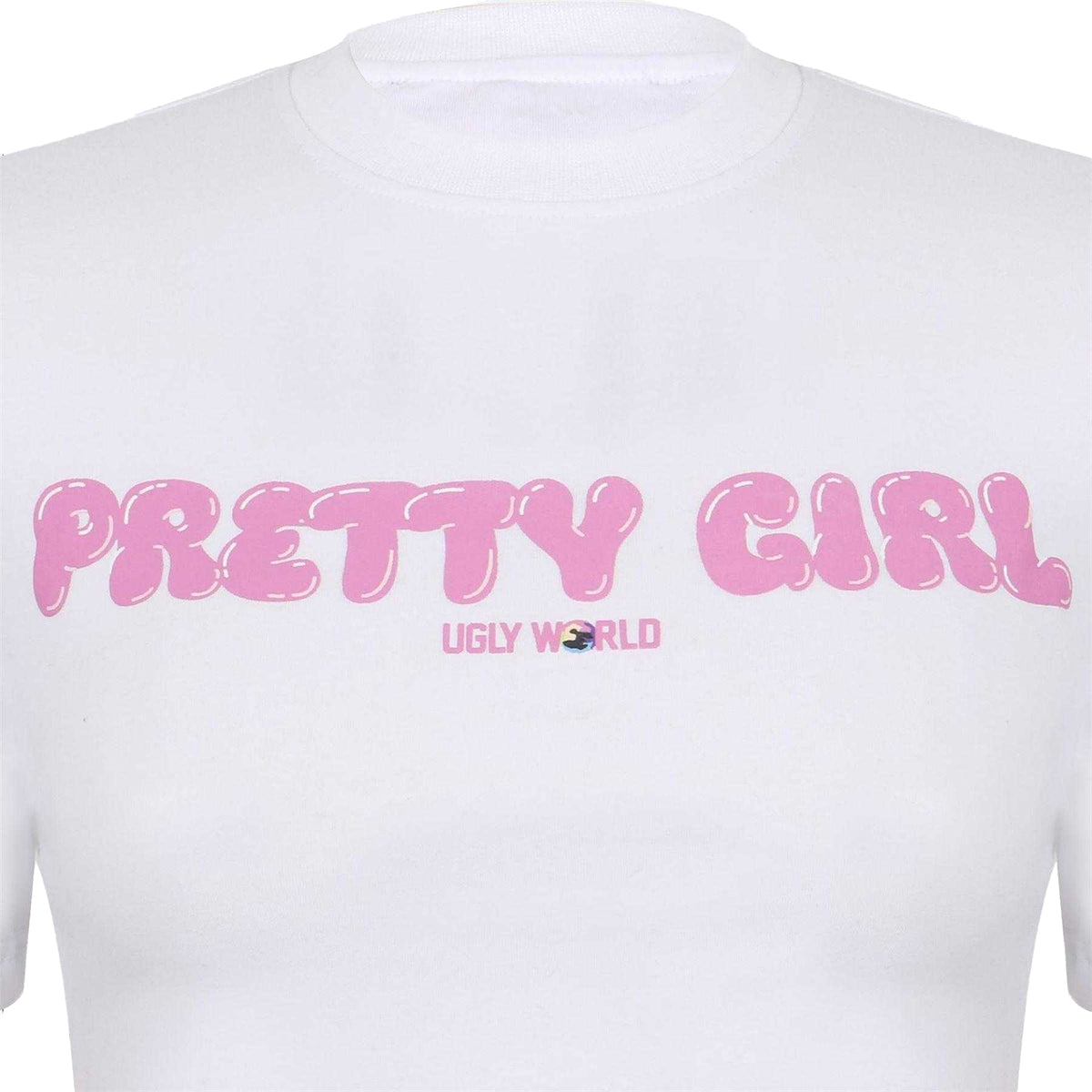 White-Pink - Side - Pretty Boy Ugly World Womens-Ladies Slim Crop Top