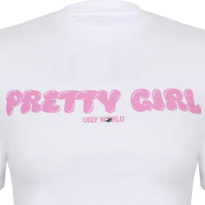 White-Pink - Side - Pretty Boy Ugly World Womens-Ladies Slim Crop Top