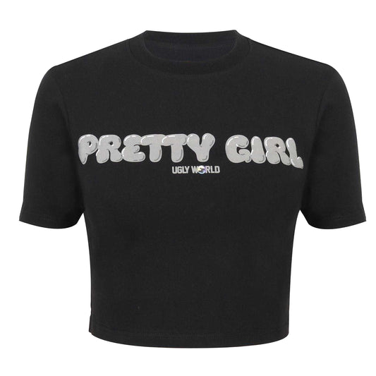 Black-Grey - Front - Pretty Boy Ugly World Womens-Ladies Slim Crop Top