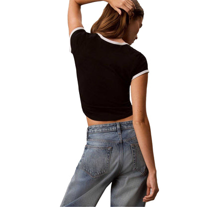 Black - Back - Calvin Klein Womens-Ladies Ringer Cropped T-Shirt