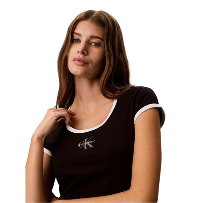 Black - Side - Calvin Klein Womens-Ladies Ringer Cropped T-Shirt