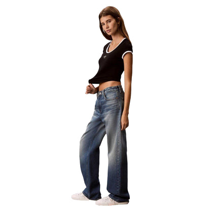 Black - Pack Shot - Calvin Klein Womens-Ladies Ringer Cropped T-Shirt