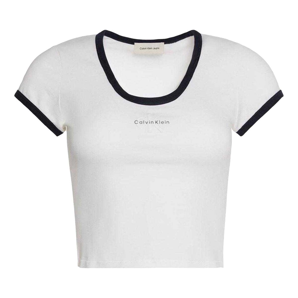 Bright White - Front - Calvin Klein Womens-Ladies Ringer Cropped T-Shirt