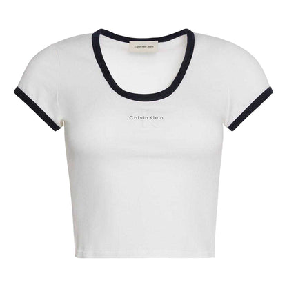 Bright White - Front - Calvin Klein Womens-Ladies Ringer Cropped T-Shirt