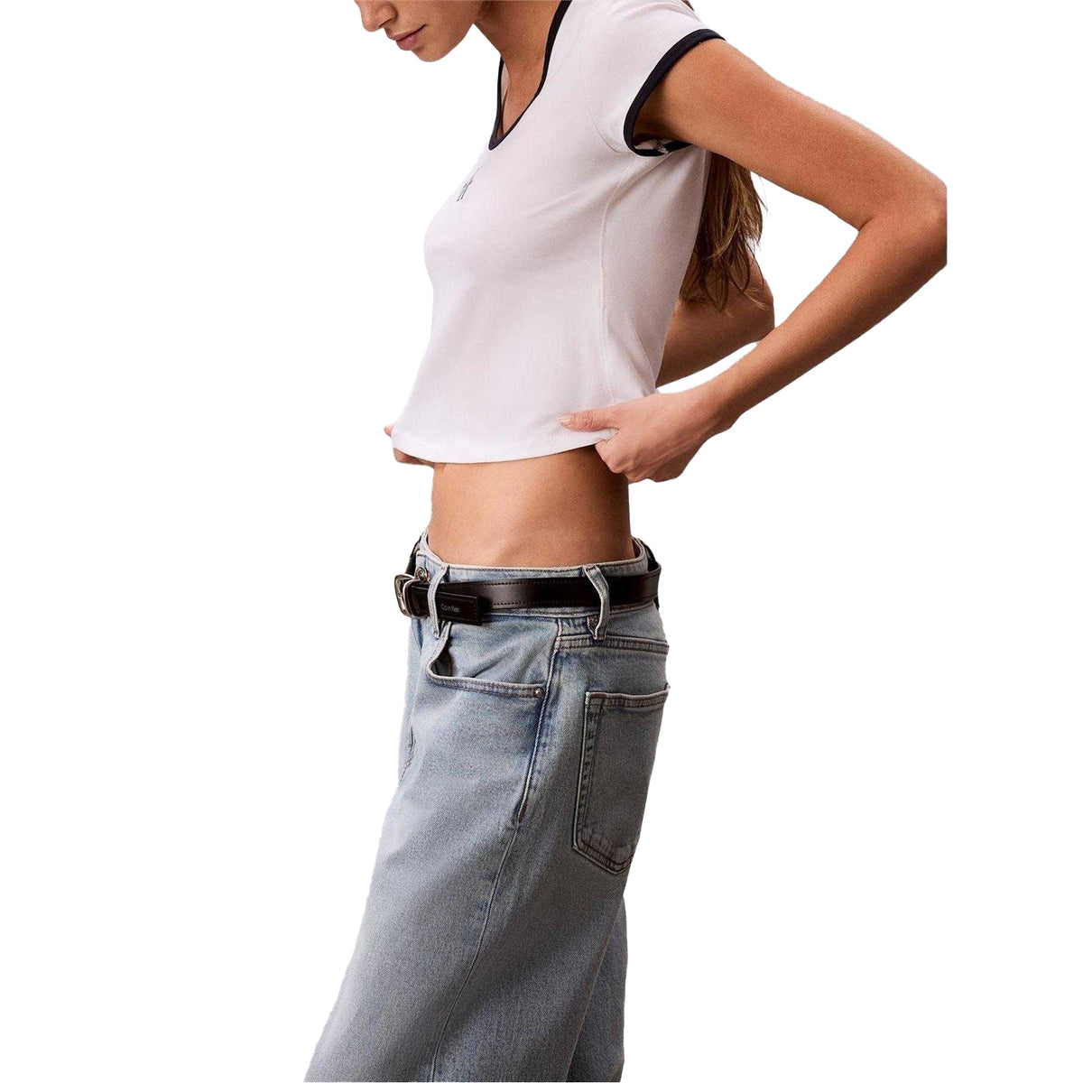 Bright White - Lifestyle - Calvin Klein Womens-Ladies Ringer Cropped T-Shirt