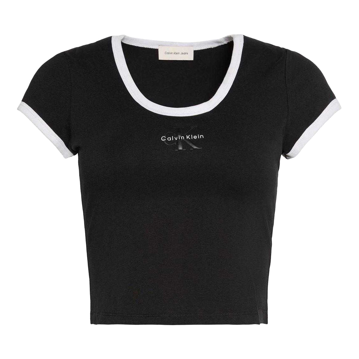 Black - Front - Calvin Klein Womens-Ladies Ringer Cropped T-Shirt