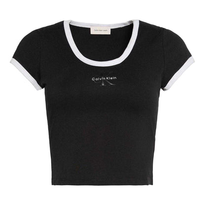 Black - Front - Calvin Klein Womens-Ladies Ringer Cropped T-Shirt