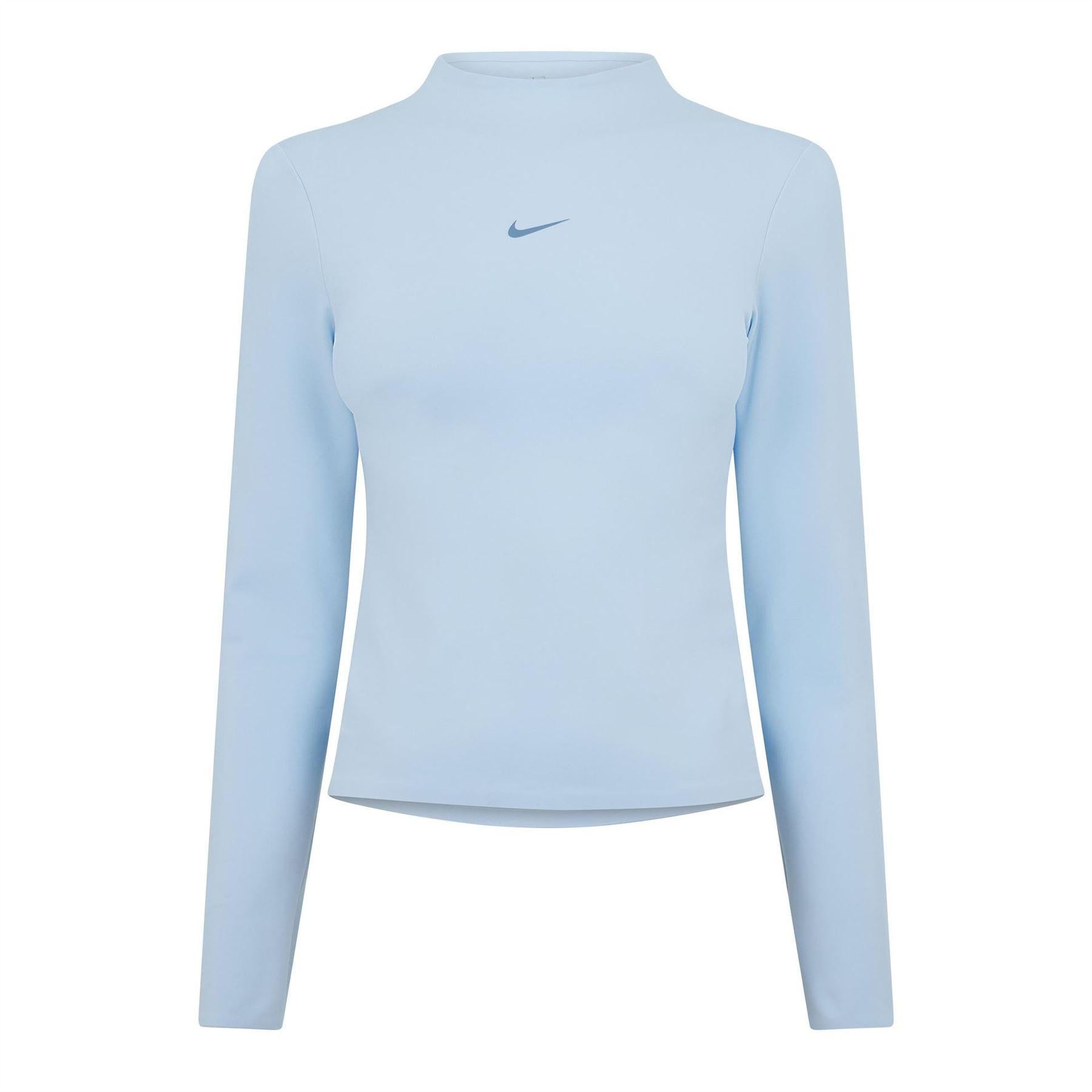Celestial Blue - Front - Nike Womens-Ladies Mock Neck Fitted Long-Sleeved Top