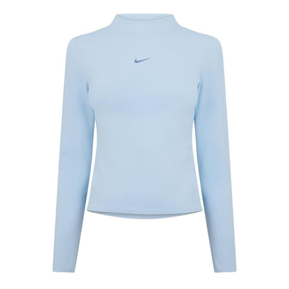 Celestial Blue - Front - Nike Womens-Ladies Mock Neck Fitted Long-Sleeved Top