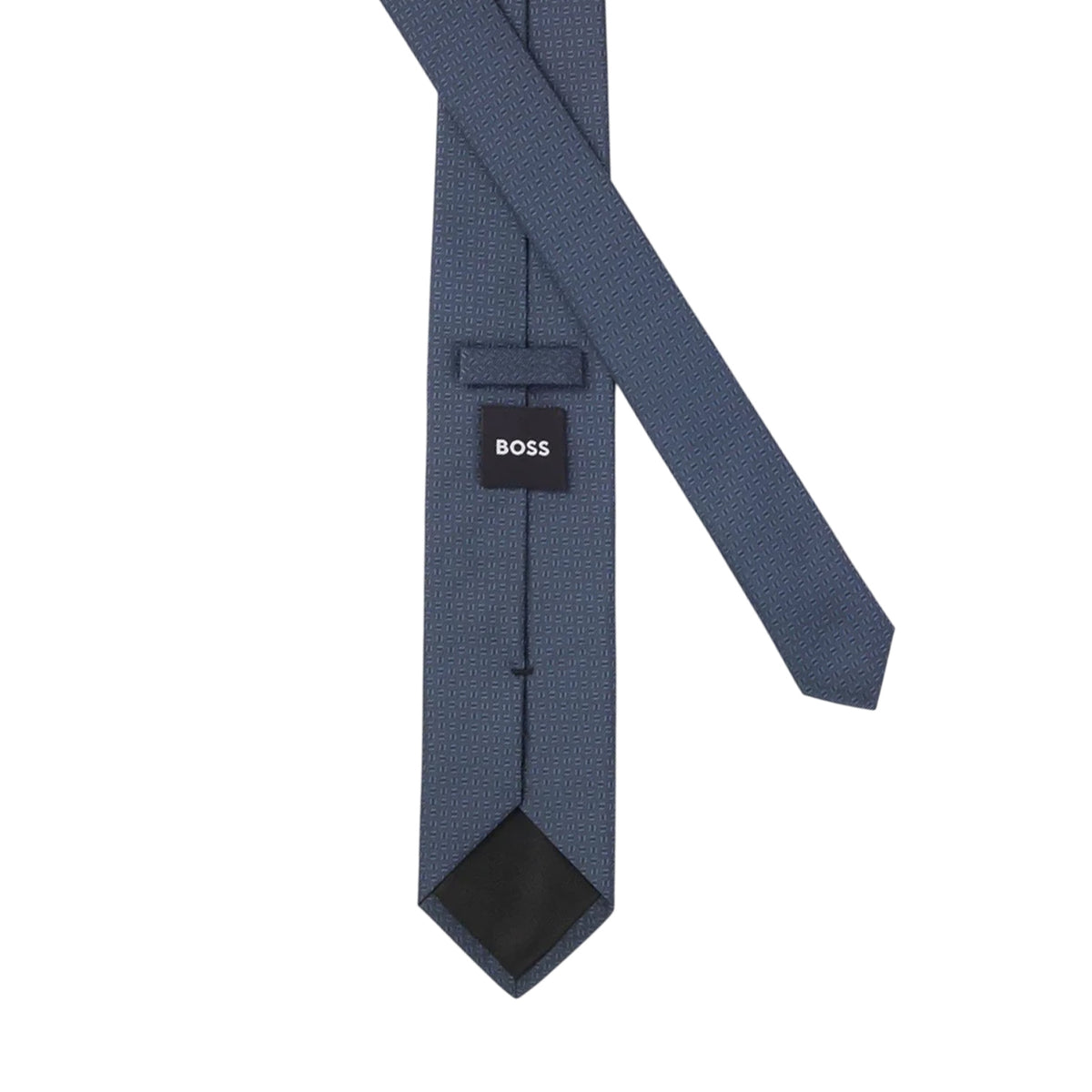 Blue - Back - Boss Mens Geometric Pattern Jacquard Tie