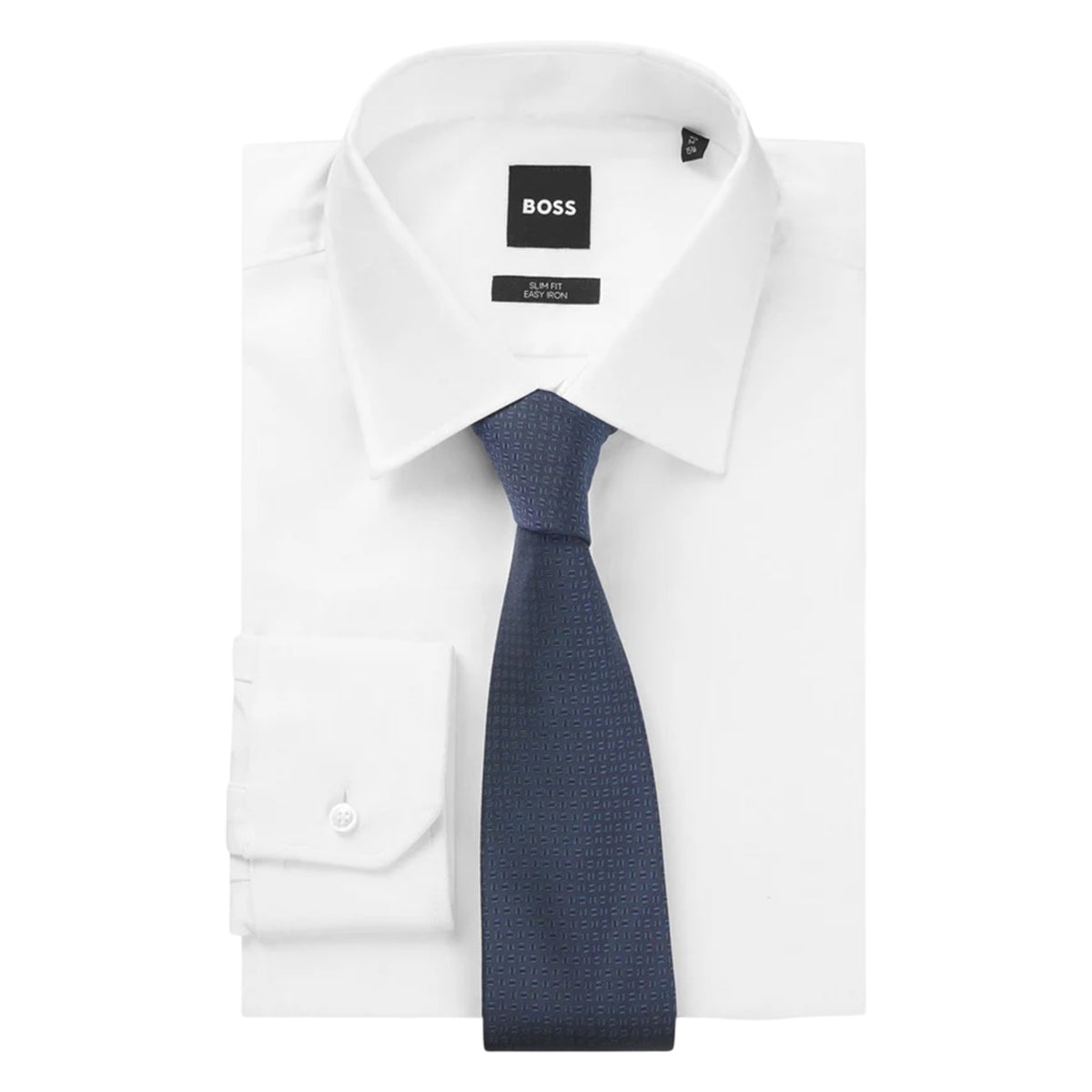 Blue - Side - Boss Mens Geometric Pattern Jacquard Tie