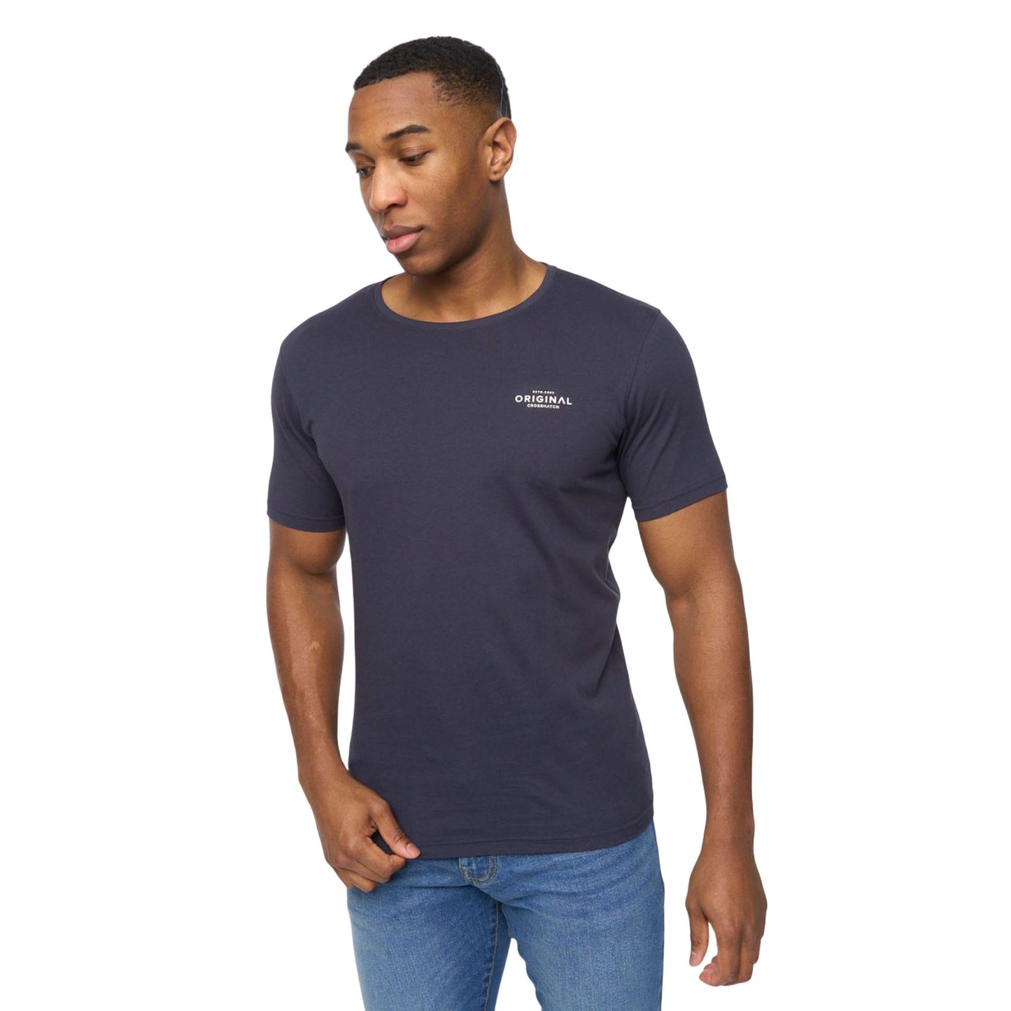 White-Navy-Denim-Blue-Grey Marl - Back - Crosshatch Mens Basicblues T-Shirt (Pack of 5)