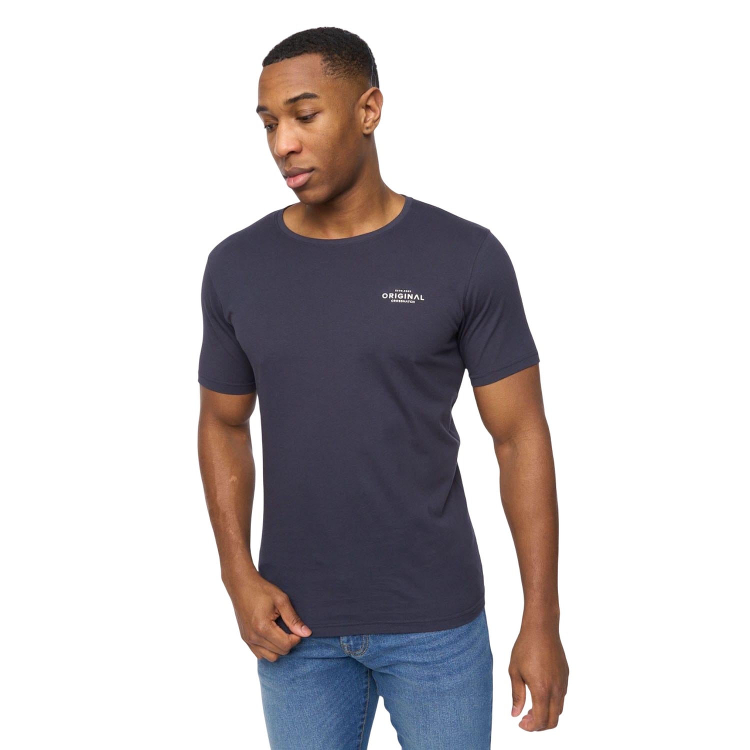 White-Navy-Denim-Blue-Grey Marl - Back - Crosshatch Mens Basicblues T-Shirt (Pack of 5)