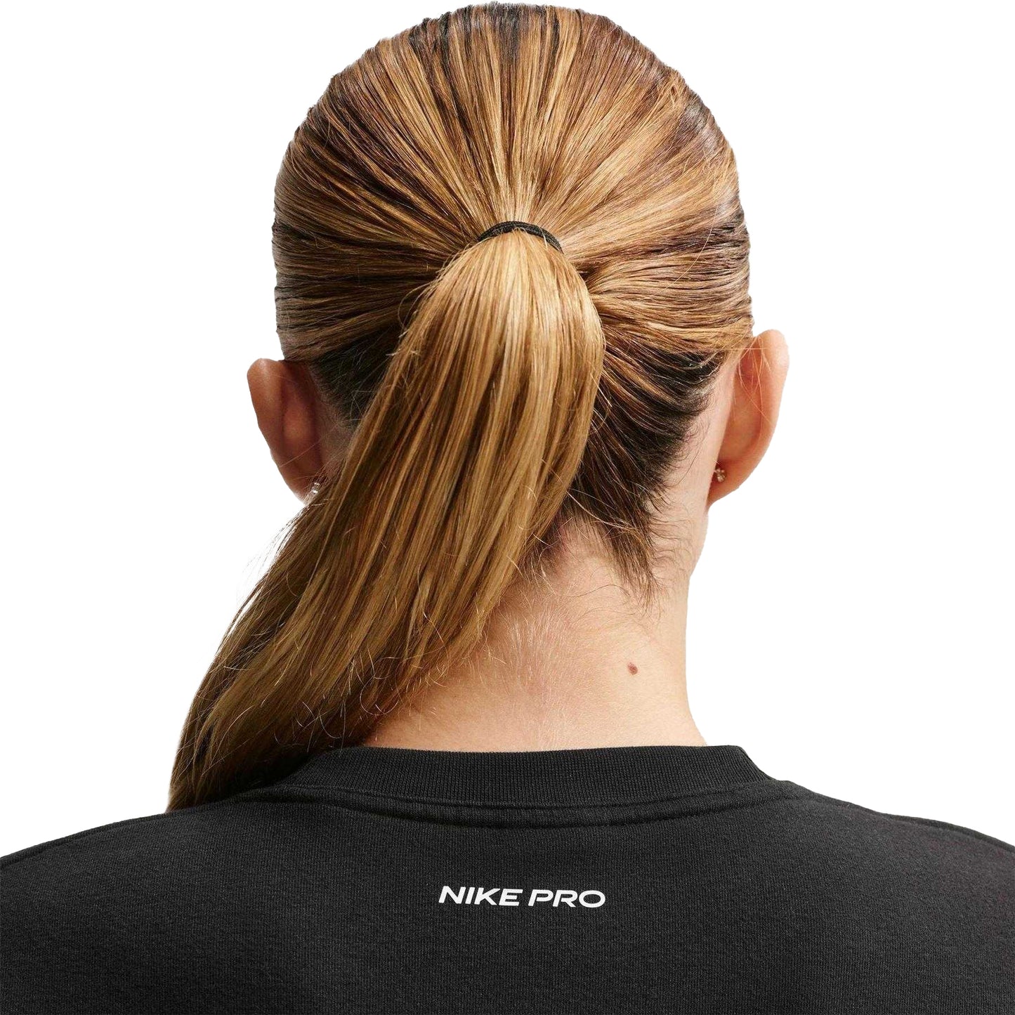 Black-Metallic - Side - Nike Womens-Ladies Pro Logo Fleece Dri-FIT Crop Sweatshirt