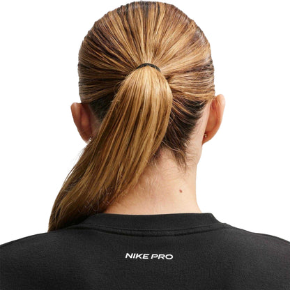 Black-Metallic - Side - Nike Womens-Ladies Pro Logo Fleece Dri-FIT Crop Sweatshirt