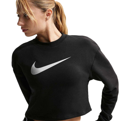 Black-Metallic - Lifestyle - Nike Womens-Ladies Pro Logo Fleece Dri-FIT Crop Sweatshirt
