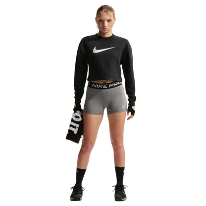 Black-Metallic - Pack Shot - Nike Womens-Ladies Pro Logo Fleece Dri-FIT Crop Sweatshirt