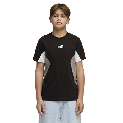 Black-White-Grey - Side - Puma Childrens-Kids Colour Block T-Shirt