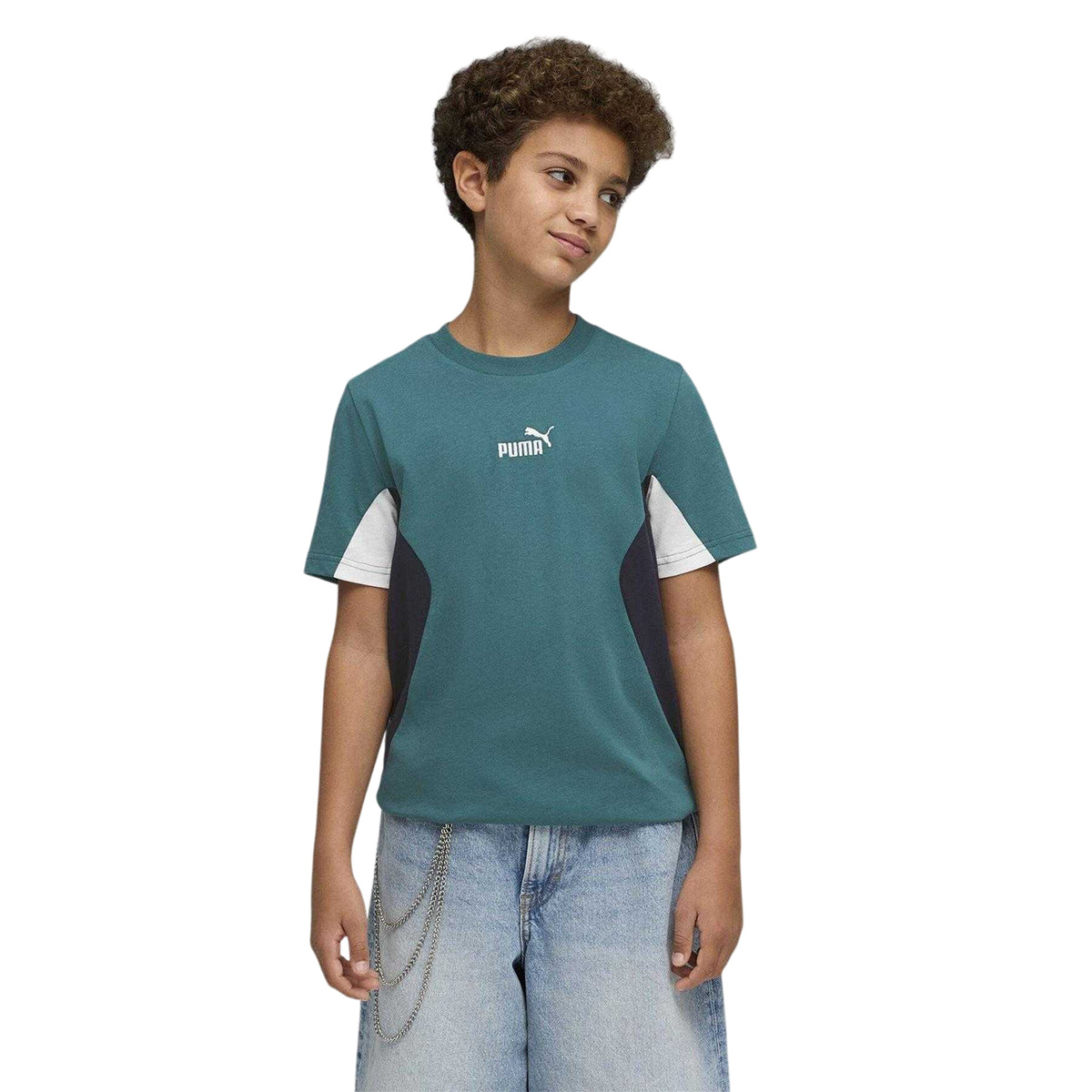 Emerald - Side - Puma Childrens-Kids Colour Block T-Shirt