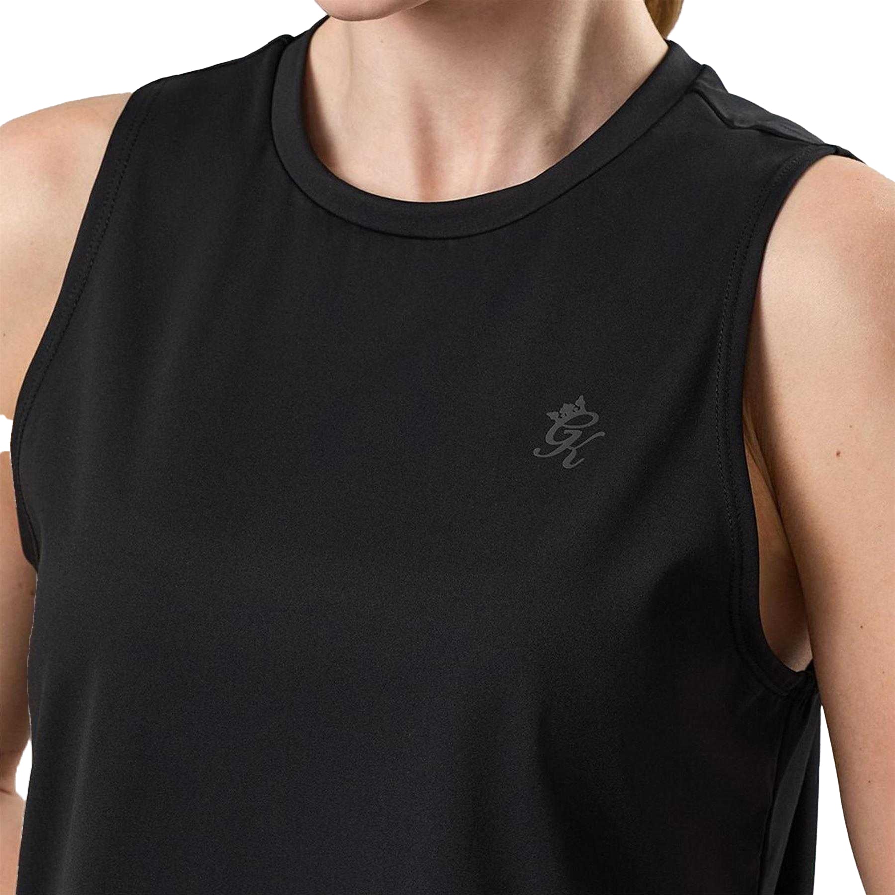 Black - Side - Gym King Womens-Ladies Victory Split Hem Tank Top