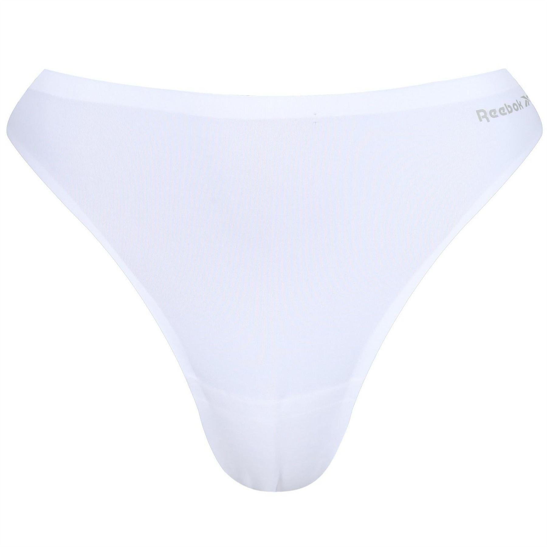 Black-White-Grey - Side - Reebok Womens-Ladies Logo Thong (Pack of 3)