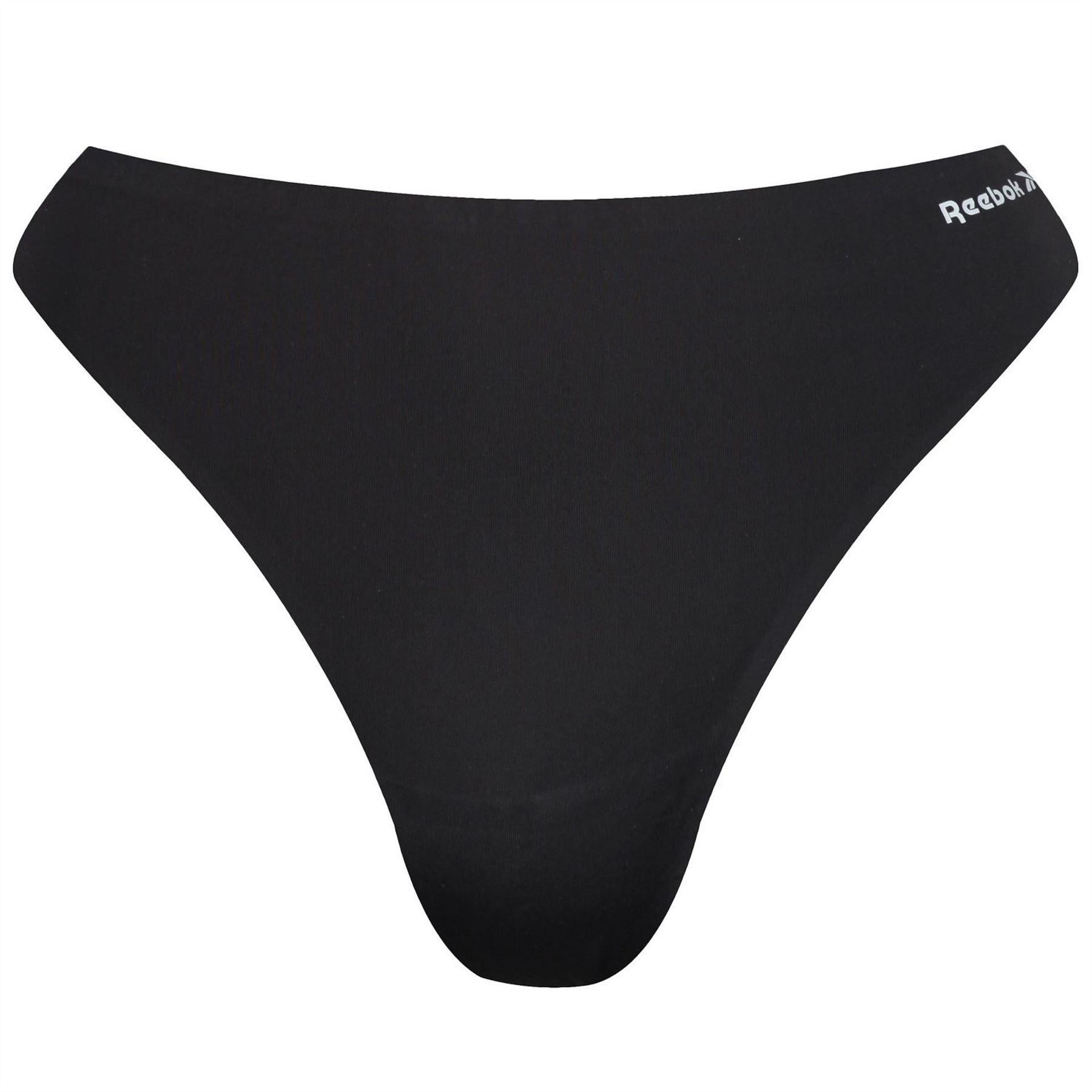 Black-White-Grey - Lifestyle - Reebok Womens-Ladies Logo Thong (Pack of 3)