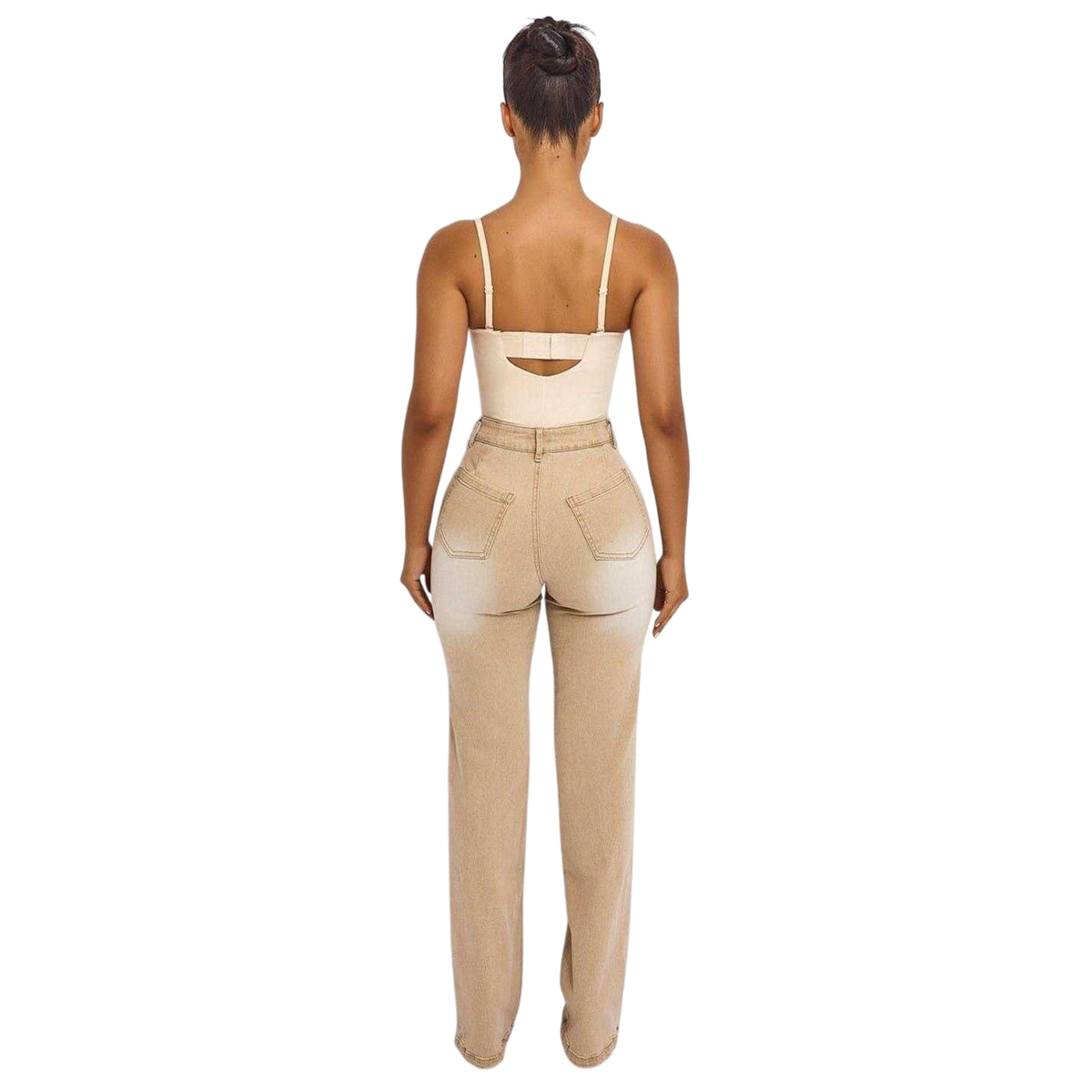 Beige - Back - Mars The Label Womens-Ladies Cindy Straight Leg Jeans
