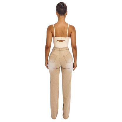 Beige - Back - Mars The Label Womens-Ladies Cindy Straight Leg Jeans