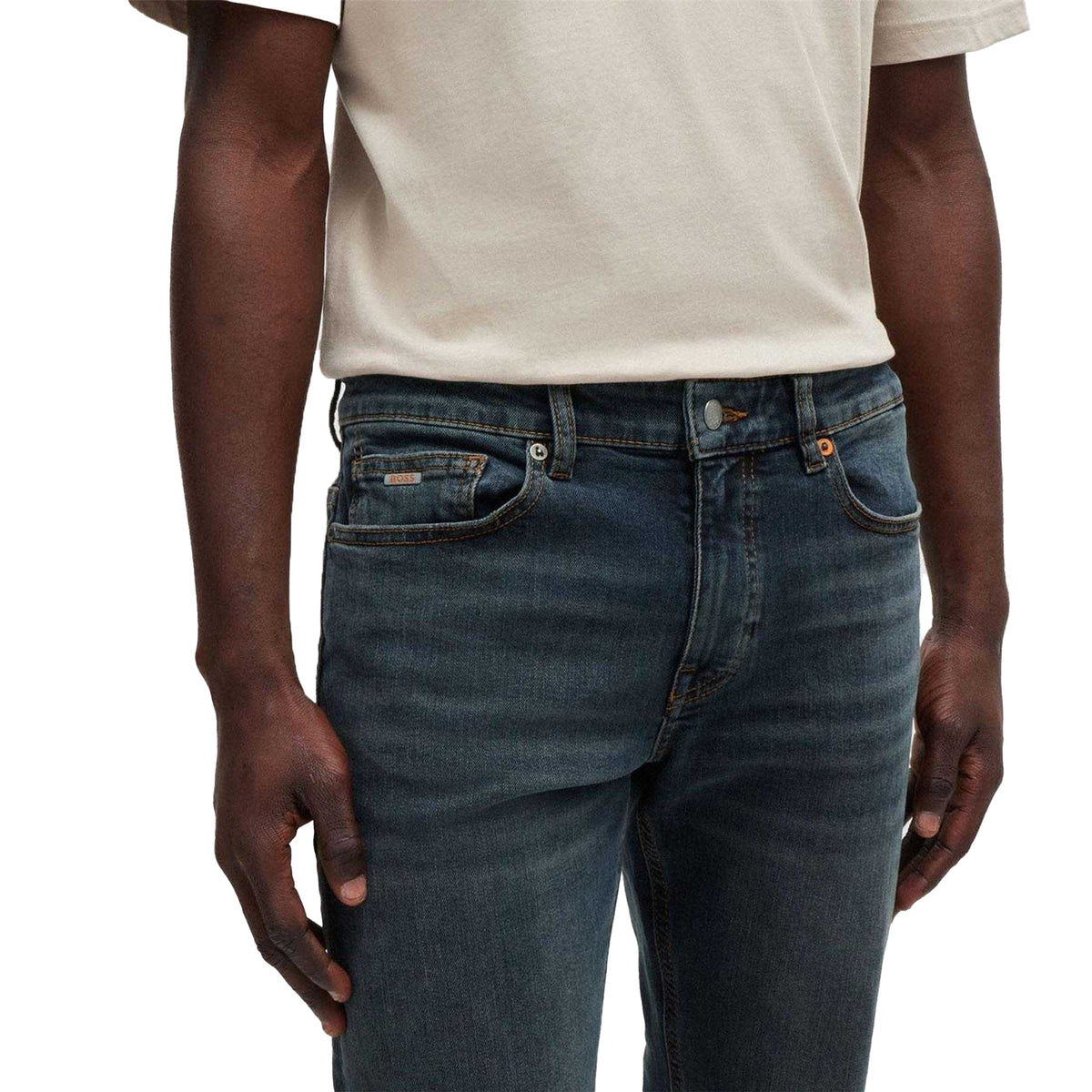 Dark Blue - Side - Boss Mens Delaware Denim Plain Slim Jeans