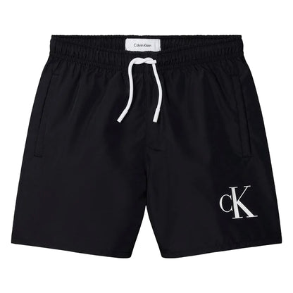 Black - Front - Calvin Klein Boys Logo Swim Shorts