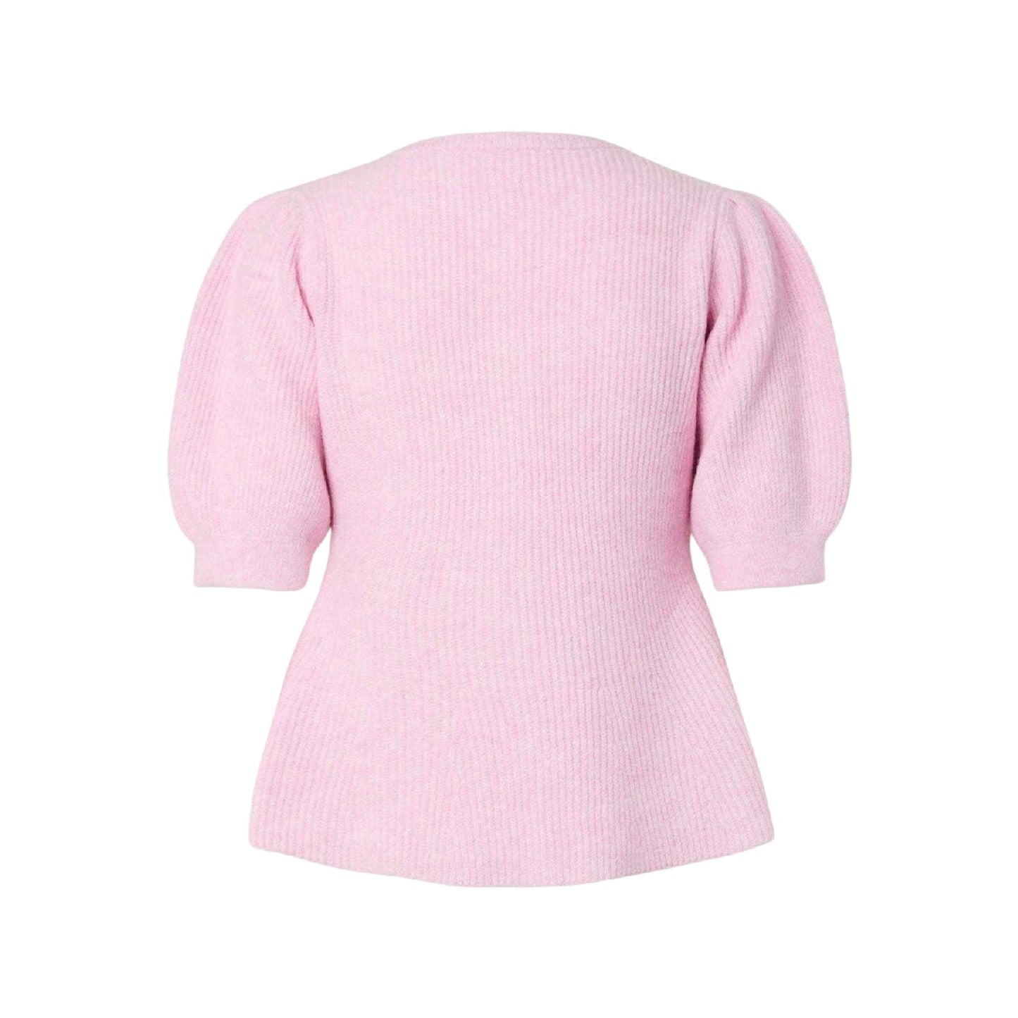 Pink - Back - Pieces Womens-Ladies Knitted Puff Sleeve Cardigan