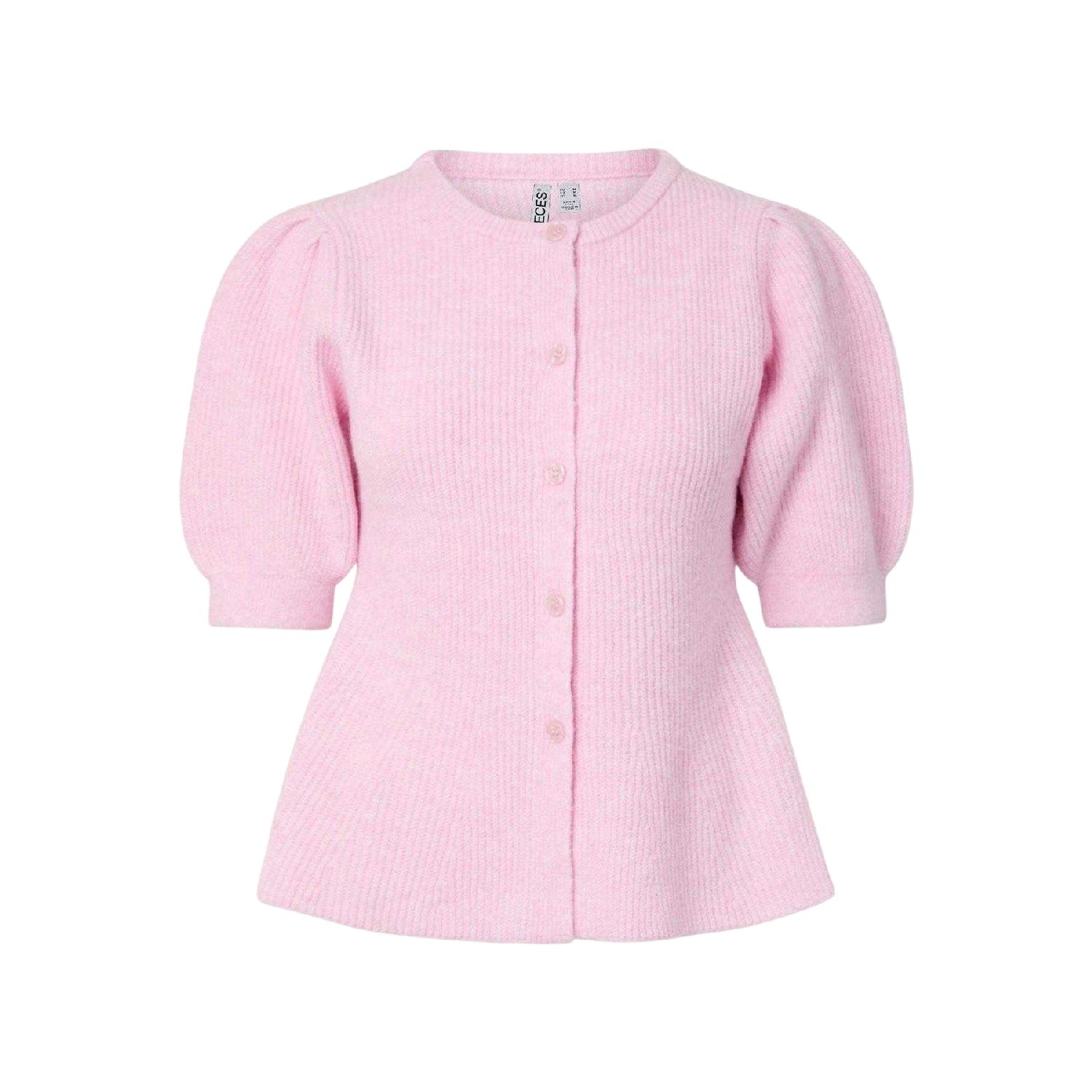 Pink - Front - Pieces Womens-Ladies Knitted Puff Sleeve Cardigan