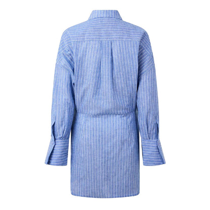 Blue - Back - WRSTBHVR Womens-Ladies Striped Shirt Dress