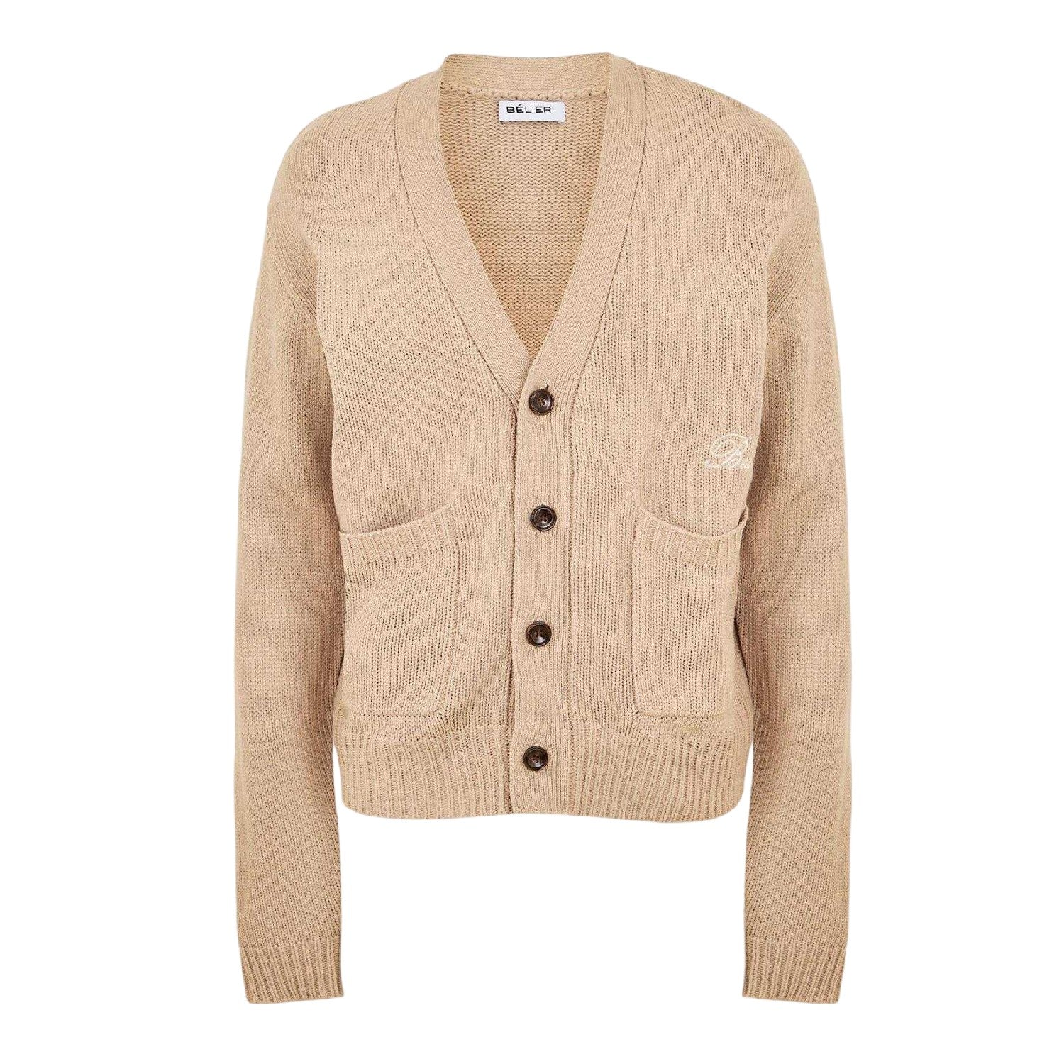 Beige - Front - Belier Mens Knitted Button Front Cardigan