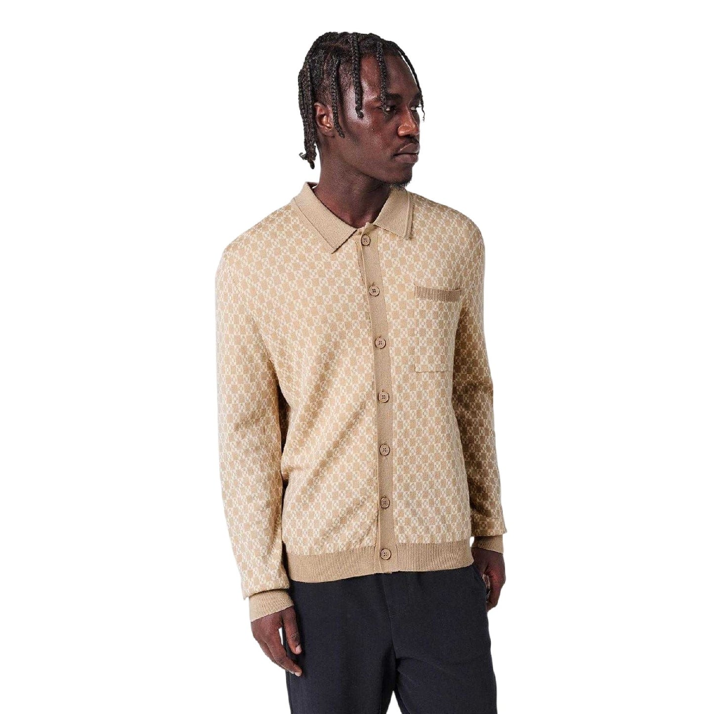 Beige - Lifestyle - Belier Mens Textured Cardigan