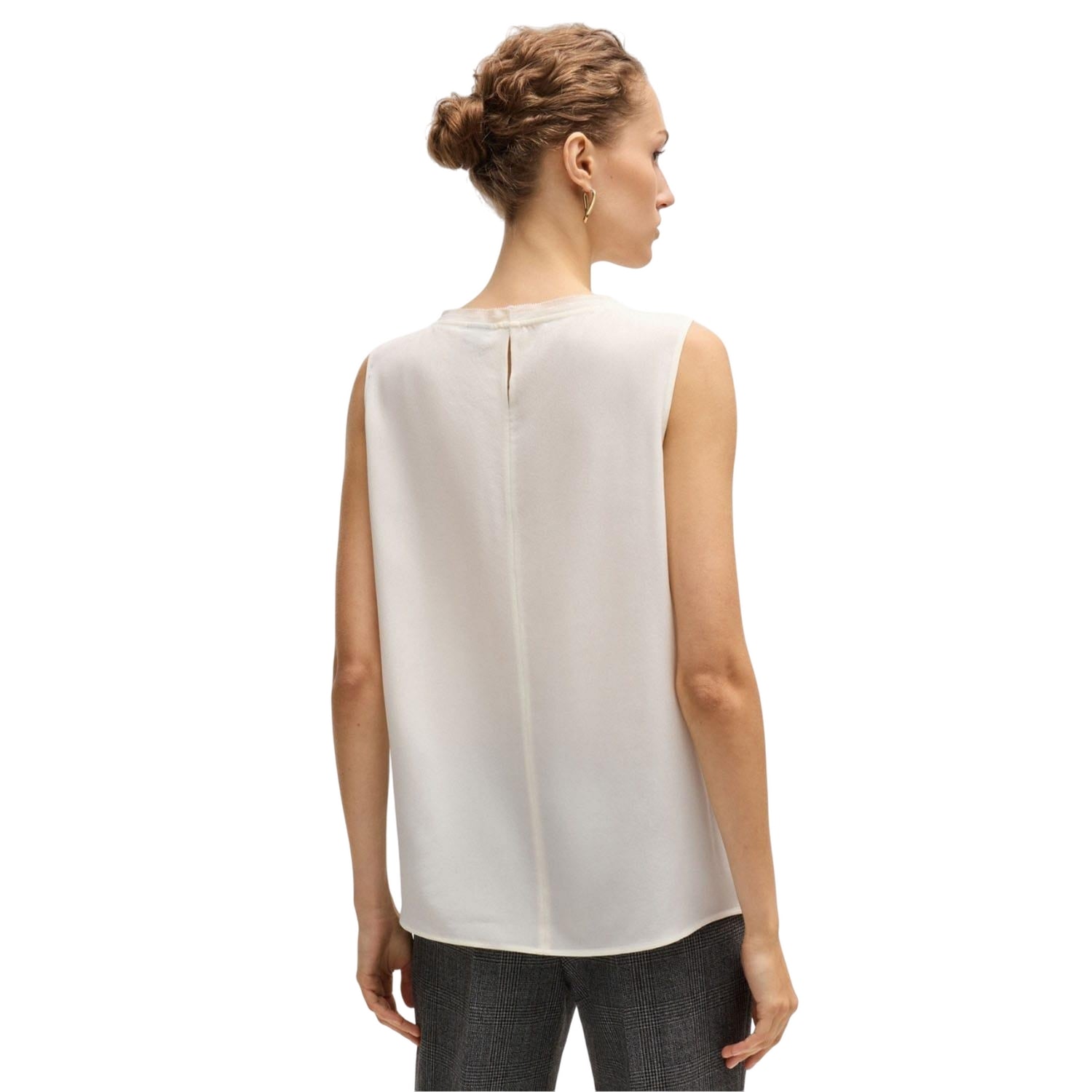 White - Back - Boss Womens-Ladies Bemiula Pleated Sleeveless Blouse