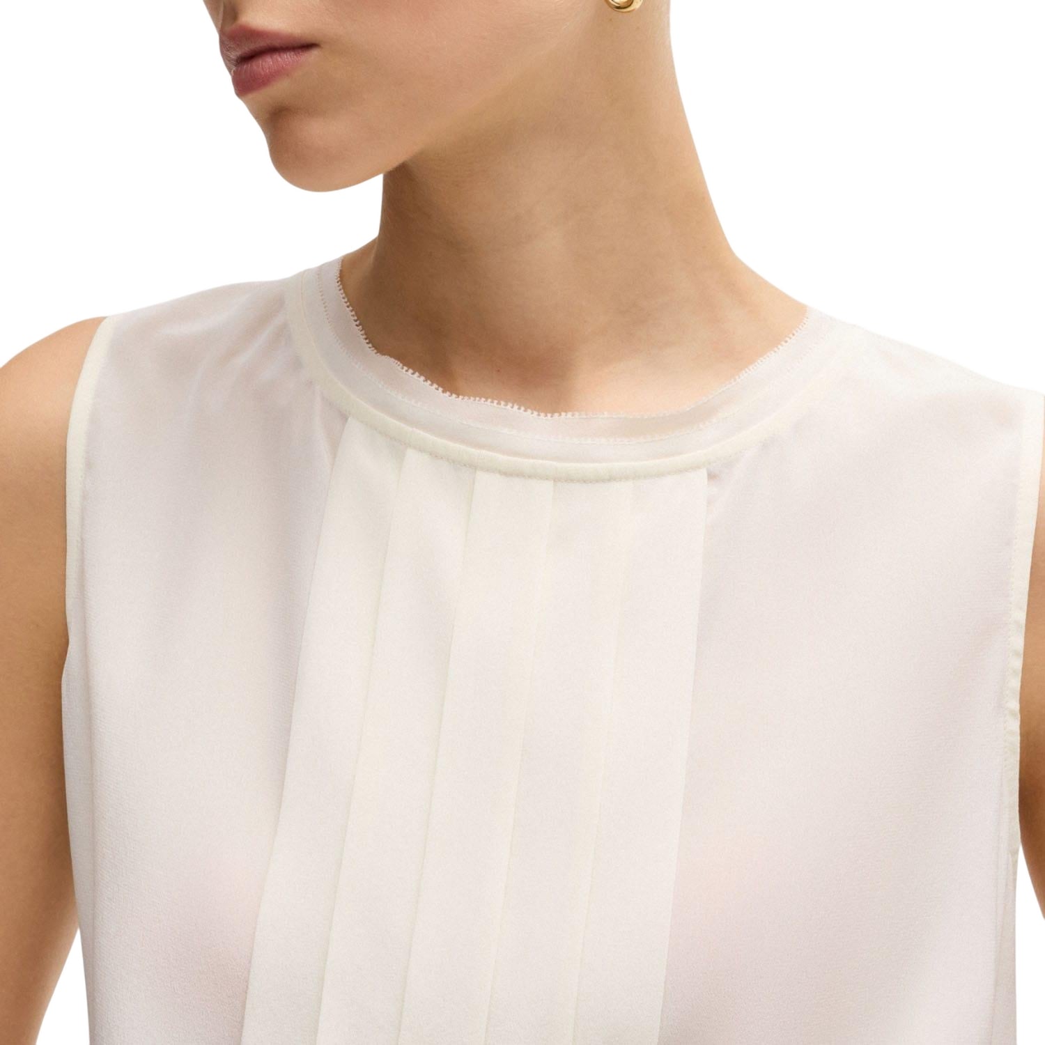 White - Side - Boss Womens-Ladies Bemiula Pleated Sleeveless Blouse