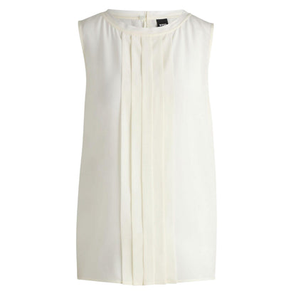White - Front - Boss Womens-Ladies Bemiula Pleated Sleeveless Blouse