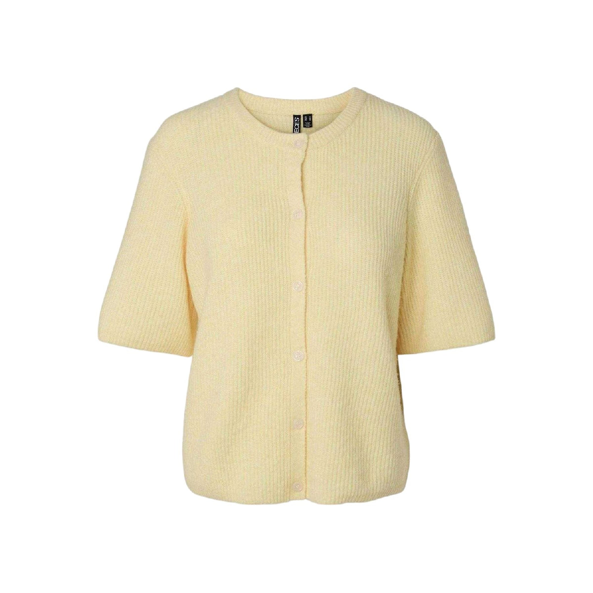 Pale Yellow - Front - Pieces Womens-Ladies Rib Knit Relaxed Fit Short-Sleeved Cardigan