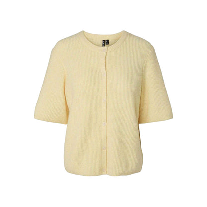 Pale Yellow - Front - Pieces Womens-Ladies Rib Knit Relaxed Fit Short-Sleeved Cardigan