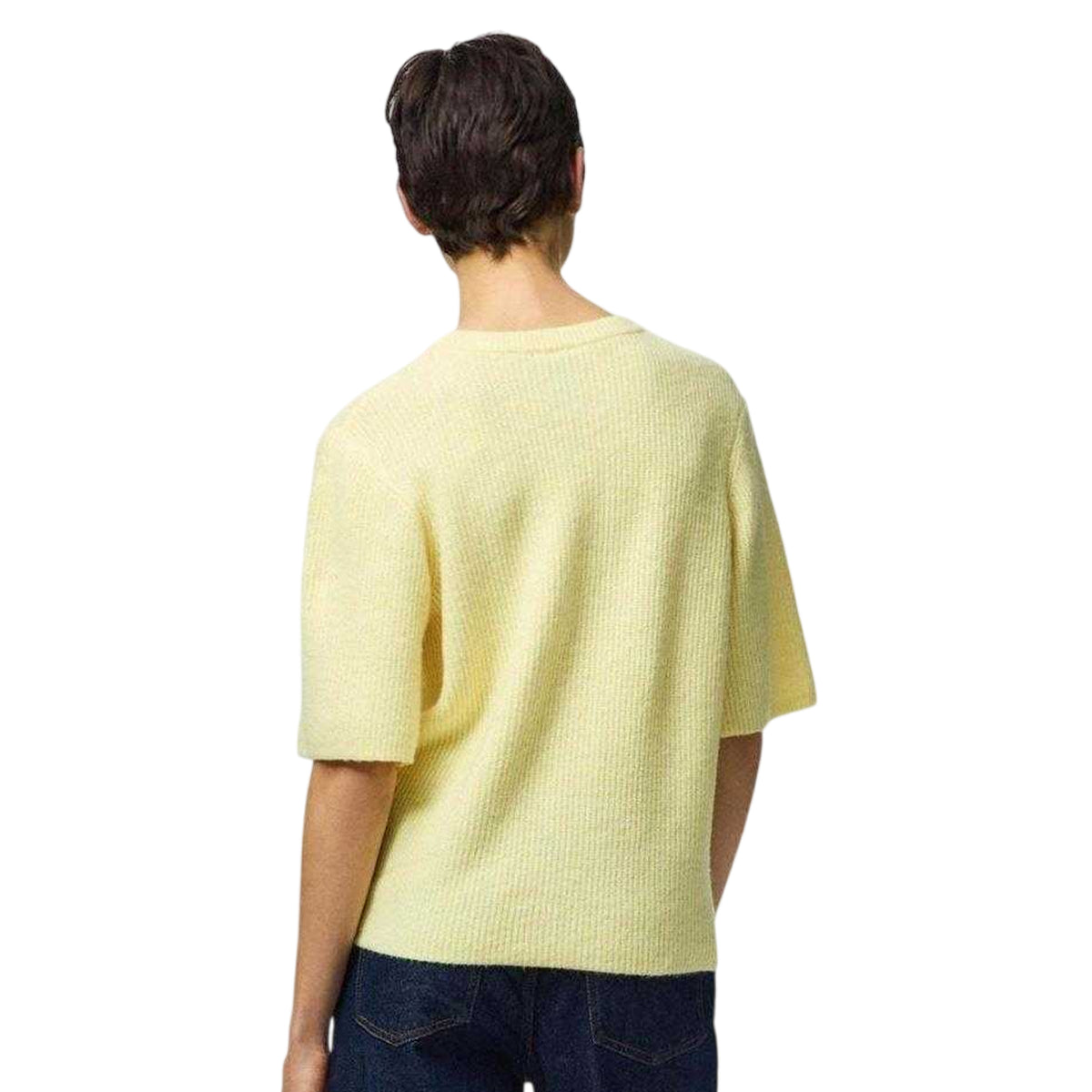 Pale Yellow - Back - Pieces Womens-Ladies Rib Knit Relaxed Fit Short-Sleeved Cardigan