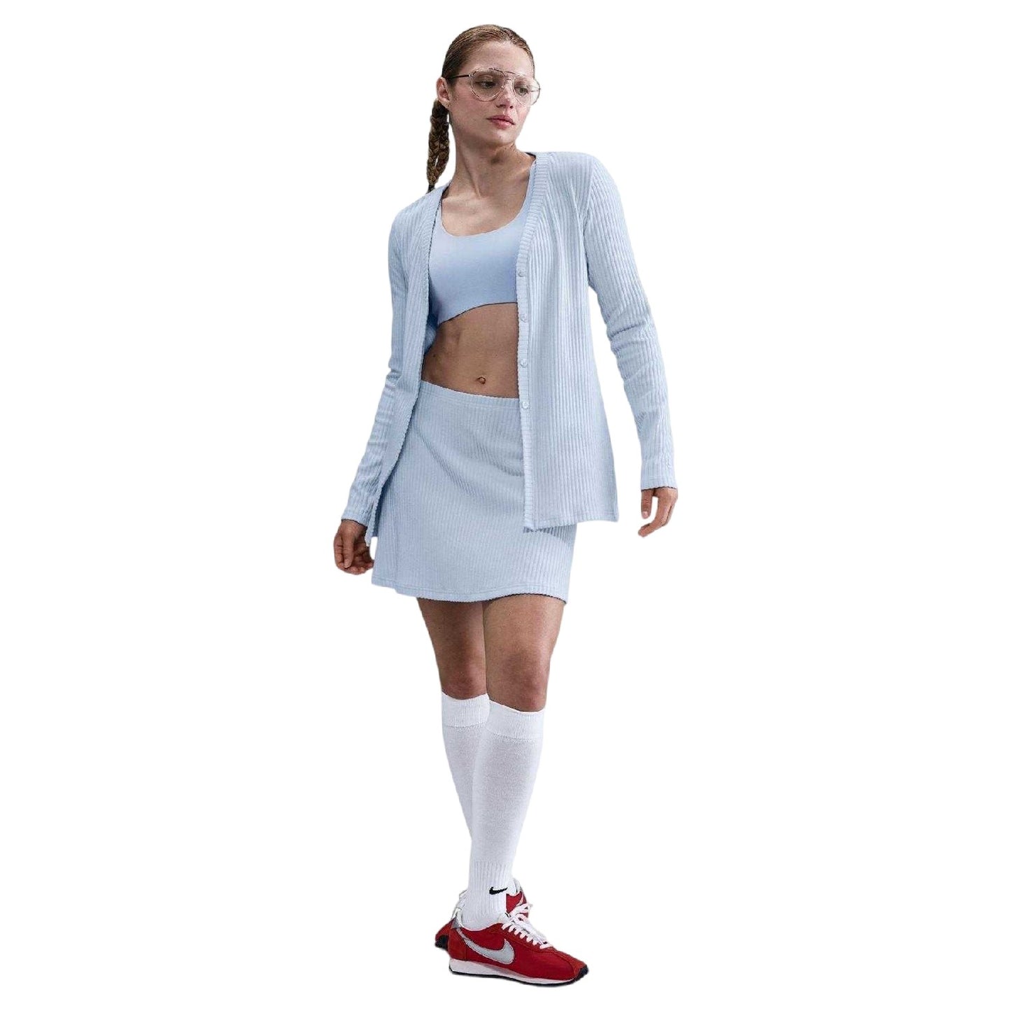 Blue Tint-Blue - Lifestyle - Nike Womens-Ladies Stitched Ribbed V Neck Cardigan