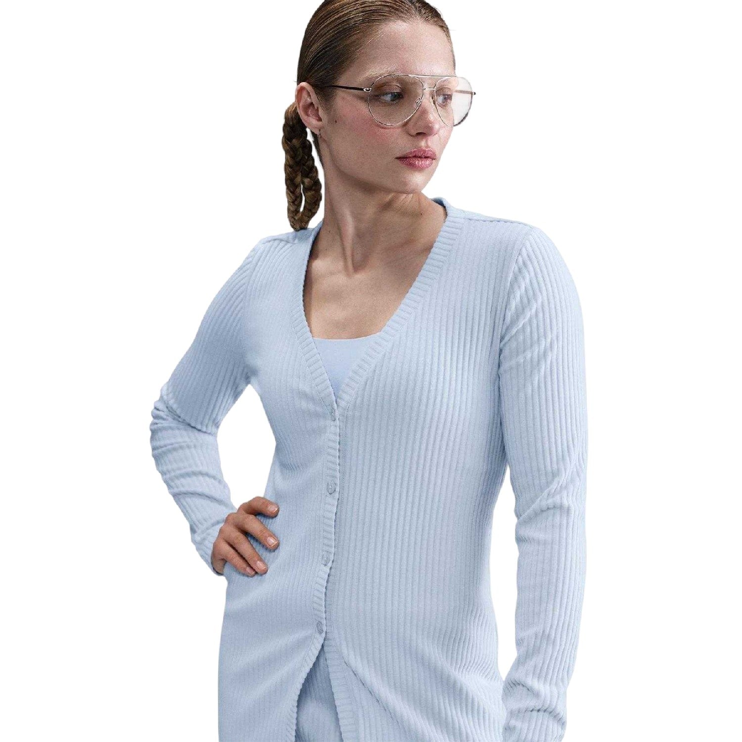 Blue Tint-Blue - Front - Nike Womens-Ladies Stitched Ribbed V Neck Cardigan