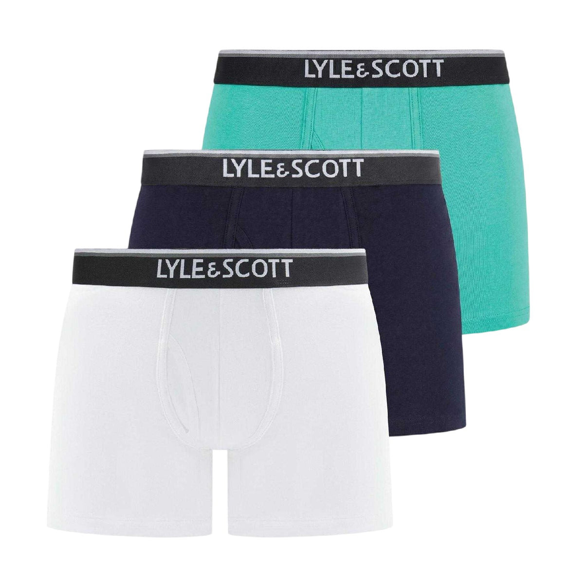Blue-White-Black - Front - Lyle & Scott Mens Wes Boxer Briefs (Pack of 3)