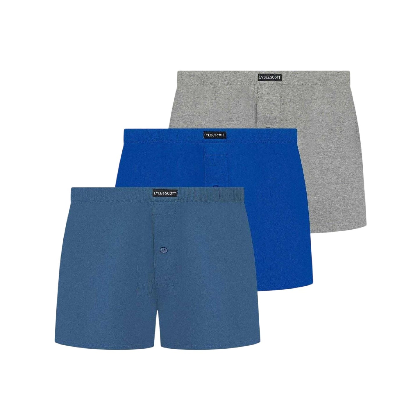 Blue-Multicoloured - Front - Lyle & Scott Mens Temi Jersey Loose Boxer Shorts (Pack of 3)