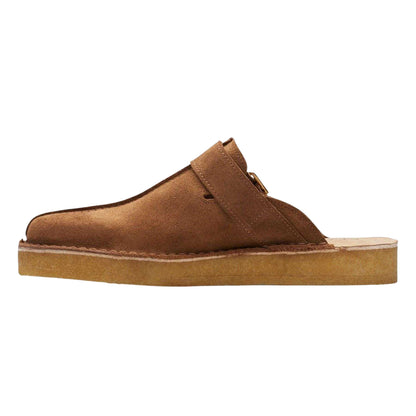 Brown - Side - Clarks Originals Mens Trek Suede Open Back Mules